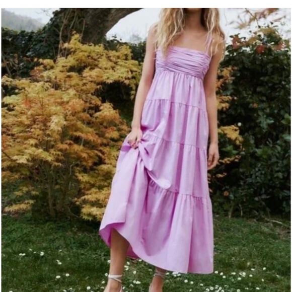 Zara Tiered Poplin Cotton Maxi Dress - Picture 1 of 11